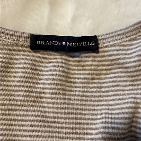 Brandy Melville Beige Striped Ribbed Tee - Picture 2 of 4